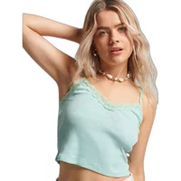 Geripptes Tanktop mit Spitzenbesatz, Damen Superdry