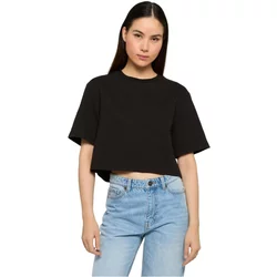 Urban Classics - Ladies Structured Jersey Cropped Black - Top - Black - M - 80% Cotton, 20% Polyester