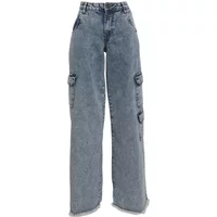 Women's denim cargo pants Urban Classics Mid Waist