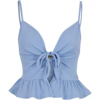 Damen-Top Urban Classics Waffle Pique Ruffle