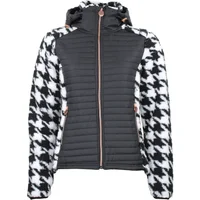 Blouson à capuche zippé bi-matière badge poitrine motif pied de poule femme Peak Mountain