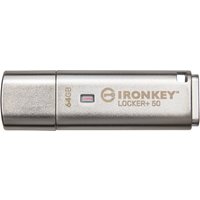 Kingston IronKey Locker+ 50 USB Flash Drive 64GB - AES Encryption, Multi-Password, Silver