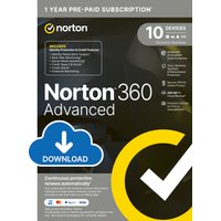 Norton 360 Advanced (No Insurance) - 200GB, 1 User, 10 Devices, 1-Year, Includes VPN & AntiScam, Enrollment Digital Key