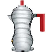 Alessi Alessi - Pulcina Espressokocher, 15 cl, induktionsgeeignet, silber / rot