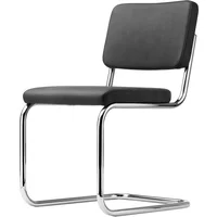 Thonet Thonet - S 32 PV Polsterstuhl, Chrom / Leder Linea schwarz (622 Nero), Nähte mit Kunststoffleder schwarz