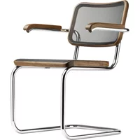 Thonet Thonet - S 64 N Armlehnstuhl, Walnuss geölt / Chrom / Netzgewebe schwarz (Pure Materials)