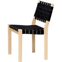 Artek Artek - Stuhl 611, Birke klar lackiert / Leinengurte schwarz