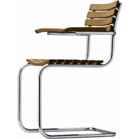 Thonet Thonet - S 40 F Outdoor Sessel mit Armlehnen, Gestell Edelstahlrundrohr / Sitz und Rücken Iroko geölt