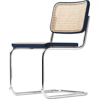 Thonet Thonet - S 32 V Stuhl, Chrom / Buche dunkelblau (TP 259) / Rohrgeflecht mit Kunststoffstützgewebe