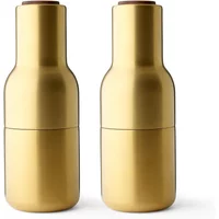Audo Audo - Bottle Grinder Salz- und Pfeffermühlen Set, Messing gebürstet (Holzdeckel Walnuss)