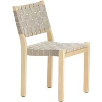 Artek Artek - Stuhl 611, Birke klar lackiert / Leinengurte natur-schwarz gemustert