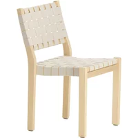 Artek Artek - Stuhl 611, Birke klar lackiert / Leinengurte natur-weiß gemustert