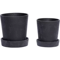 Hübsch Interior Hübsch Interior - Pflanztopf mit Untersetzer, klein / schwarz (2er-Set)