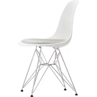 Vitra Vitra - Eames Plastic Side Chair DSR mit Sitzpolster, verchromt / weiß (Filzgleiter basic dark)