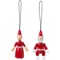 Kay Bojesen Denmark Kay Bojesen - Weihnachtsmann & Weihnachtsfrau Holz-Ornamente, rot / weiß (2er-Set)