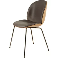 Gubi GUBI - Beetle Stuhl 3D Veneer, Vorne gepolstert, Eiche / GUBI Soft Leather (Gray) PG C / Gestell Chrom schwarz