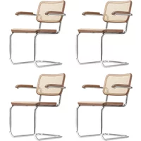 Thonet Thonet - S 64 V Armlehnstuhl, Chrom / Nussbaum / Rohrgeflecht mit Kunststoffstützgewebe (Pure Materials) (4er-Set)