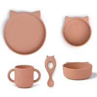 LIEWOOD LIEWOOD - Vivi Silikon Geschirrset, Katze, dark rose (4er-Set)