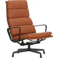 Vitra Vitra - EA 222 Soft Pad Sessel deep black mit Armlehnen, drehbar, Leder Premium Fcognac (Gleiter für Teppichboden )