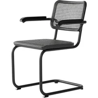 Thonet Thonet - S 64 V Armlehnstuhl, schwarz RAL 9005 / Eiche gebeizt / Rohrgeflecht mit Kunststoffstützgewebe dark melange