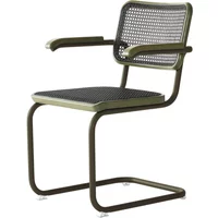 Thonet Thonet - S 64 V Armlehnstuhl, salbeigrün / Eiche gebeizt / Rohrgeflecht mit Kunststoffstützgewebe dark melange