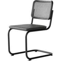 Thonet Thonet - S 32 V Stuhl, schwarz RAL 9005 / Eiche gebeizt / Rohrgeflecht mit Kunststoffstützgewebe dark melange