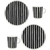 Marimekko Marimekko - Oiva Piccolo Becher mit Henkel & Teller, weiß / schwarz (4er-Set)
