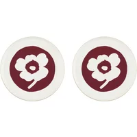Marimekko Marimekko - Oiva Unikko Teller, Ø 25 cm, weiß / dark cherry / braun (2er-Set)