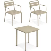 EMU Emu - Star Outdoor Tisch 70 x 70 cm + Armlehnstuhl (2er-Set), taupe