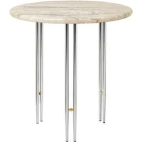 Gubi GUBI - IOI Side Table, Ø 50 cm, Chrom / Travertin rippled beige