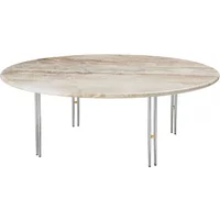 Gubi GUBI - IOI Coffee Table, Ø 100 cm, Chrom / Travertin rippled beige