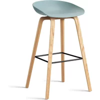 Hay HAY - About A Stool AAS 32 H 75 cm, Eiche lackiert / Stahl schwarz / dusty blue 2.0 (Kunststoffgleiter)