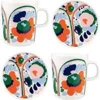 Marimekko Marimekko - Karuselli Becher und Teller Set, weiß / orange / blau / emerald (4tlg.)