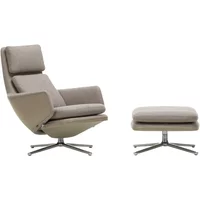 Vitra Vitra - Grand Relax Sessel & Ottoman, Aluminium poliert, Cosy 2 fossil, Leder / sand, Filzgleiter