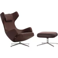 Vitra Vitra - Grand Repos Sessel und Ottoman, kastanie, Leder 69, Aluminium poliert (Filzgleiter)