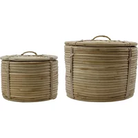 House Doctor House Doctor - Round Aufbewahrungskorb mit Deckel, Rattan (2er-Set)