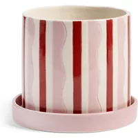 &klevering &klevering - Clash Blumentopf mit Untersetzer, wiggle, Ø 15,5 x 13,5 cm, rosa / rot / weiß