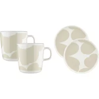 Marimekko Marimekko - Oiva Iso Unikko Teller & Becher, Ø 25 cm & 250 ml, weiß / straw (4er-Set)