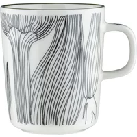 Marimekko Marimekko - Oiva Kukat Puhkeavat Becher mit Henkel, 250 ml, weiß / schwarz / forest green
