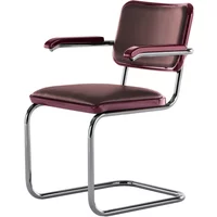 Thonet Thonet - JS. THONET a personal Interpretation by Jil Sander S 64 V Serious Armlehnstuhl, Glossy Titan / Buche high-gloss graphite ruby red / Leder graphite ruby red