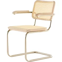 Thonet Thonet - JS. THONET a personal Interpretation by Jil Sander S 64 V Nordic Armlehnstuhl, Nickelsilver / Eiche weiß pigmentiert / Rohrgeflecht mit Kunststoffstützgewebe