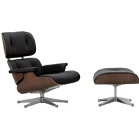 Vitra Vitra - Lounge Chair & Ottoman, poliert, Nussbaum dunkel, Leder Premium F, nero (neue Maße)