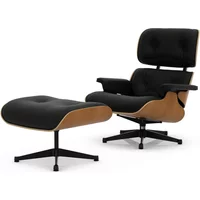 Vitra Vitra - Lounge Chair & Ottoman, schwarz / poliert, Kirsche natur, Leder Premium F, nero (neue Maße)