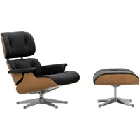Vitra Vitra - Lounge Chair & Ottoman, schwarz / poliert, Kirsche natur, Leder Premium F, nero (neue Maße)