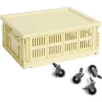Hay HAY - Colour Crate Korb M mit Deckel und Rollen, hellgelb, recycled