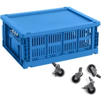 Hay HAY - Colour Crate Korb M mit Deckel und Rollen, electric blue, recycled