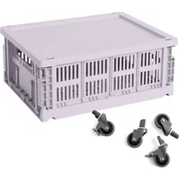 Hay HAY - Colour Crate Korb M mit Deckel und Rollen, lavendel, recycled