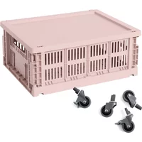 Hay HAY - Colour Crate Korb M mit Deckel und Rollen, blush, recycled