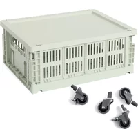 Hay HAY - Colour Crate Korb M mit Deckel und Rollen, mint, recycled