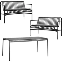 Hay HAY - Palissade Tisch + 2x Dining Bench mit Sitzkissen, anthrazit